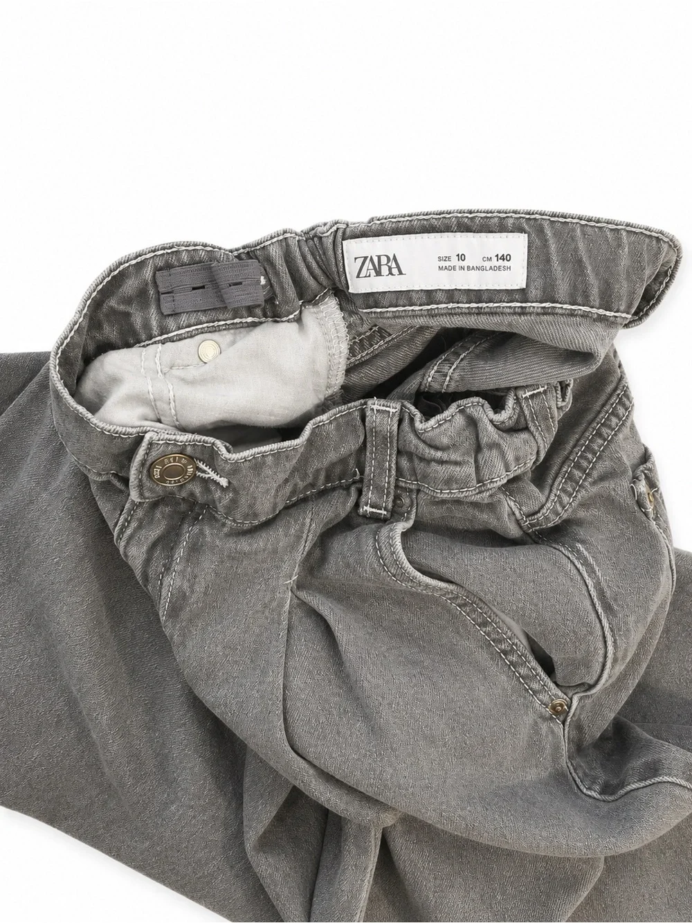 Zara Girls Gray Wide Leg Pleated Jeans Size 10 Adjustable Waist